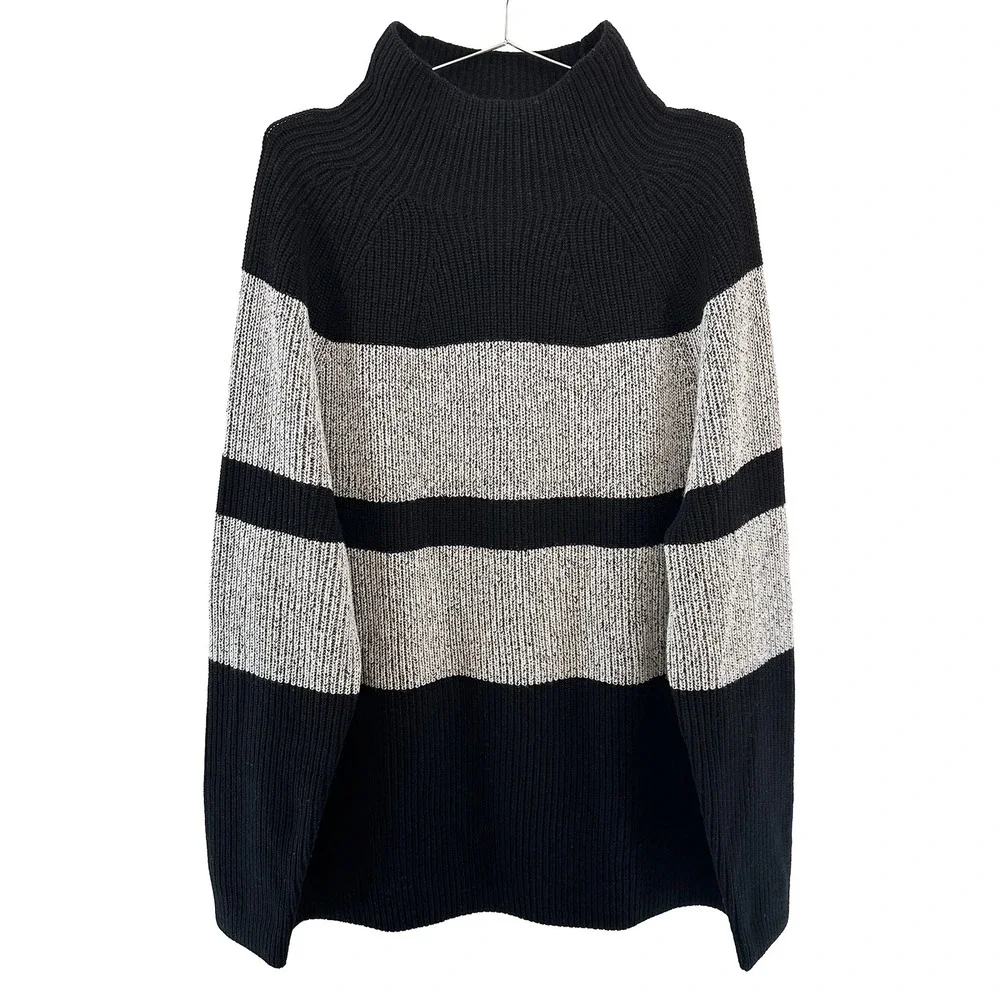 BANANA REPUBLIC Italian Wool Blend‎ Mock Neck Tunic Sweater • XL • black, gray